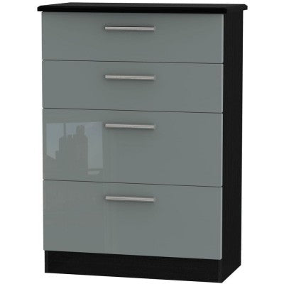 Knightsbridge High Gloss Grey and Black 4 Drawer Deep Chest