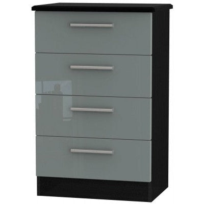 Knightsbridge High Gloss Grey and Black 4 Drawer Midi Chest