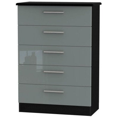 Knightsbridge High Gloss Grey and Black 5 Drawer Chest