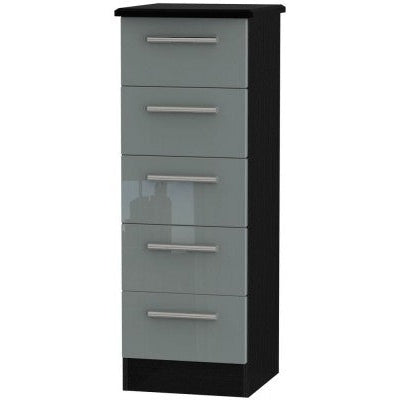 Knightsbridge High Gloss Grey and Black 5 Drawer Tallboy