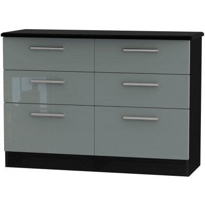 Knightsbridge High Gloss Grey and Black 6 Drawer Midi Chest