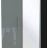 Knightsbridge High Gloss Grey and Black 2 Door Wardrobe Tall with mirror