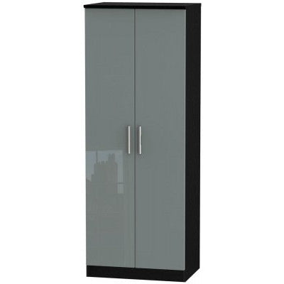 Knightsbridge High Gloss Grey and Black 2 Door Wardrobe Tall