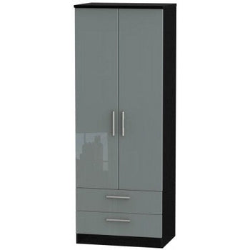 Knightsbridge High Gloss Grey and Black 2 Drawer 2 Door Wardrobe Tall
