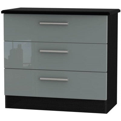 Knightsbridge High Gloss Grey and Black 3 Drawer Chest