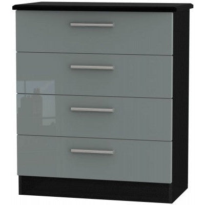 Knightsbridge High Gloss Grey and Black 4 Drawer Chest