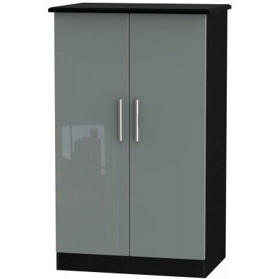 Knightsbridge High Gloss Grey and Black Midi Wardrobe