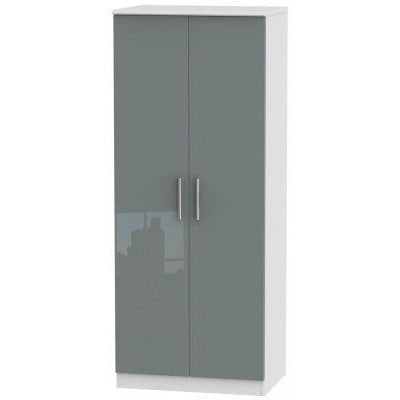 Knightsbridge High Gloss Grey and White 2 Door Wardrobe