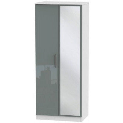 Knightsbridge High Gloss Grey and White 2 Door Wardrobe with mirror