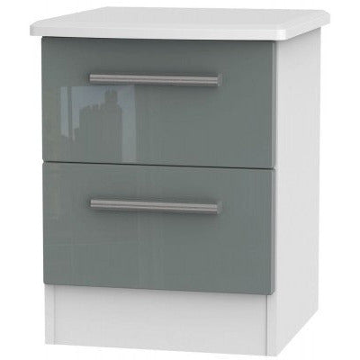 Knightsbridge High Gloss Grey and White 2 Drawer Bedside