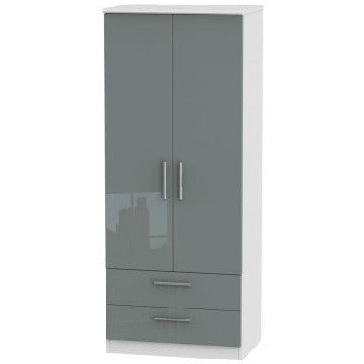 Knightsbridge High Gloss Grey and White 2 Drawer 2 Door Wardrobe