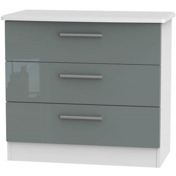 Knightsbridge High Gloss Grey and White 3 Drawer Chest