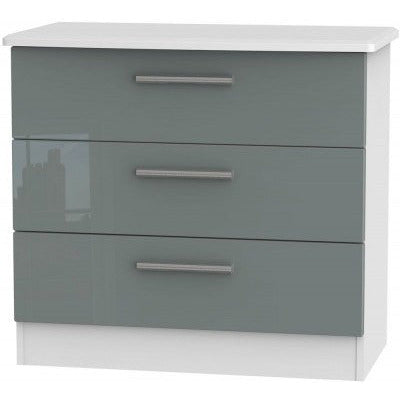 Knightsbridge High Gloss Grey and White 3 Drawer Chest