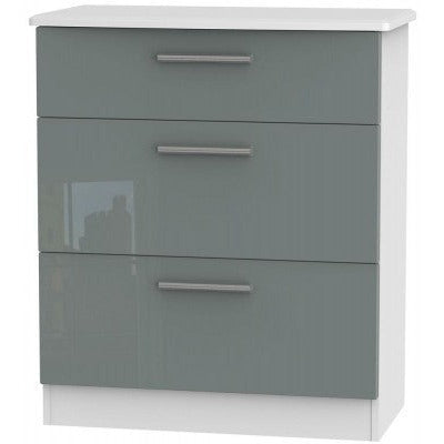 Knightsbridge High Gloss Grey and White 3 Drawer Deep Chest