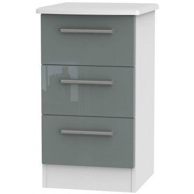 Knightsbridge High Gloss Grey and White 3 Drawer Bedside