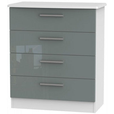 Knightsbridge High Gloss Grey and White 4 Drawer Chest