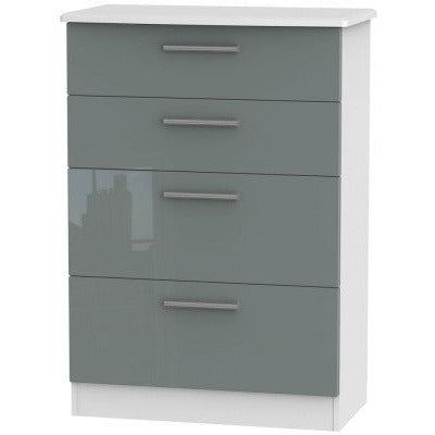 Knightsbridge High Gloss Grey and White 4 Drawer Deep Chest