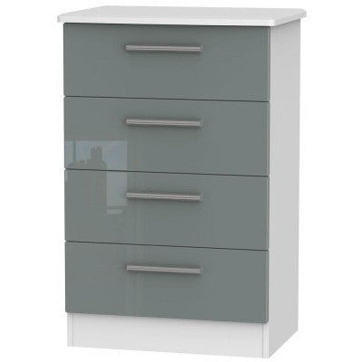 Knightsbridge High Gloss Grey and White 4 Drawer Midi Chest