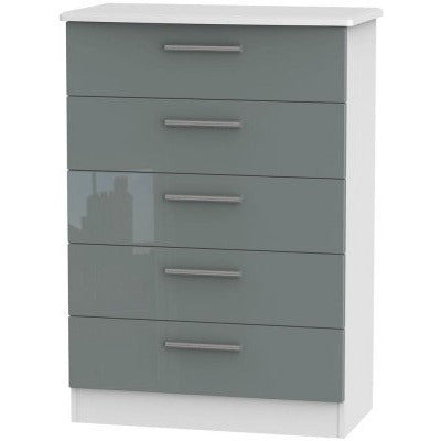 Knightsbridge High Gloss Grey and White 5 Drawer Chest