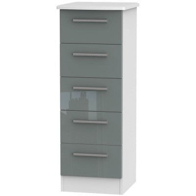 Knightsbridge High Gloss Grey and White 5 Drawer Tallboy