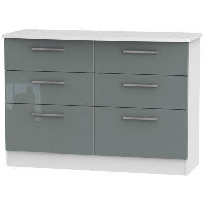 Knightsbridge High Gloss Grey and White 6 Drawer Midi Chest