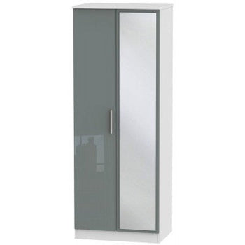Knightsbridge High Gloss Grey and White 2 Door Wardrobe Tall with mirror