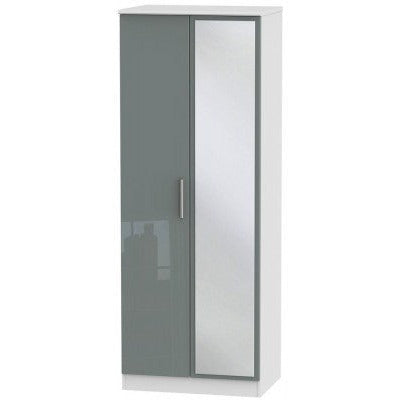 Knightsbridge High Gloss Grey and White 2 Door Wardrobe Tall with mirror