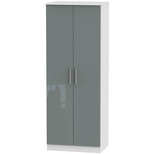 Knightsbridge High Gloss Grey and White 2 Door Wardrobe Tall