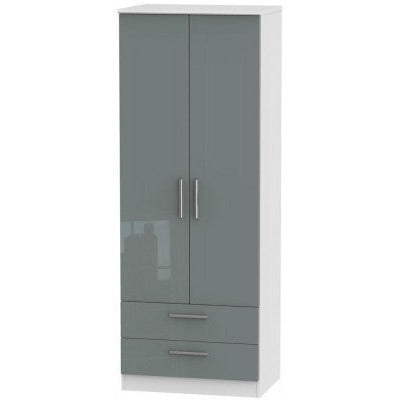 Knightsbridge High Gloss Grey and White 2 Drawer 2 Door Wardrobe Tall