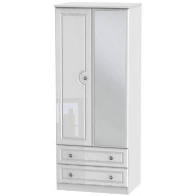 Pembroke High Gloss White 2 Drawer 2 Door Wardrobe with mirror
