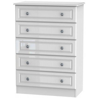 Pembroke High Gloss White 5 Drawer Chest