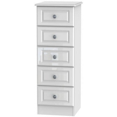 Pembroke High Gloss White 5 Drawer Tallboy