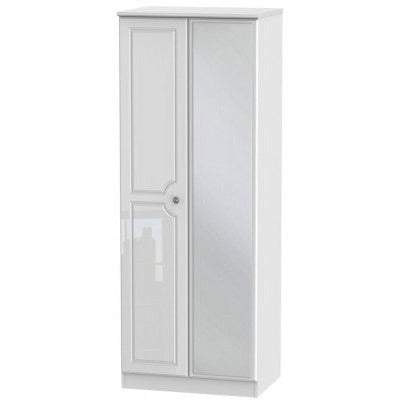 Pembroke High Gloss White 2 Door Wardrobe Tall with mirror