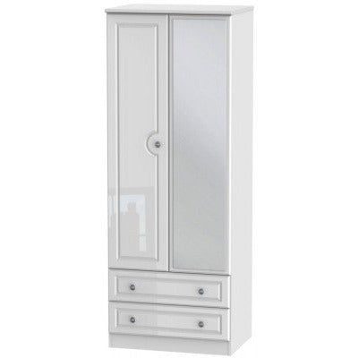 Pembroke High Gloss White 2 Drawer 2 Door Wardrobe Tall with mirror