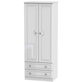 Pembroke High Gloss White 2 Drawer 2 Door Wardrobe Tall