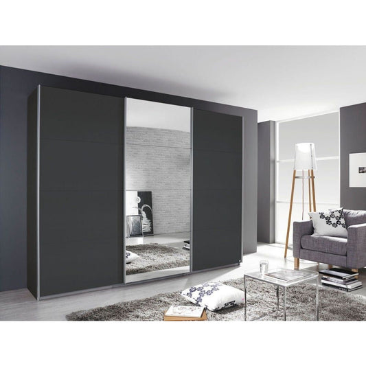 Rauch Kulmbach Sliding Wardrobe Metallic Grey with Centre Mirror