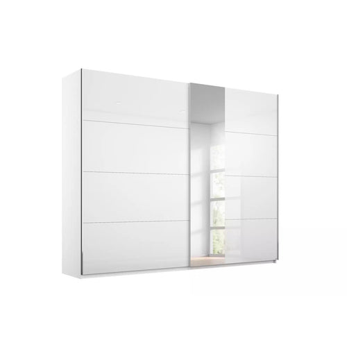 Rauch Miramar Sliding Door Wardrobe White Glass with Mirror