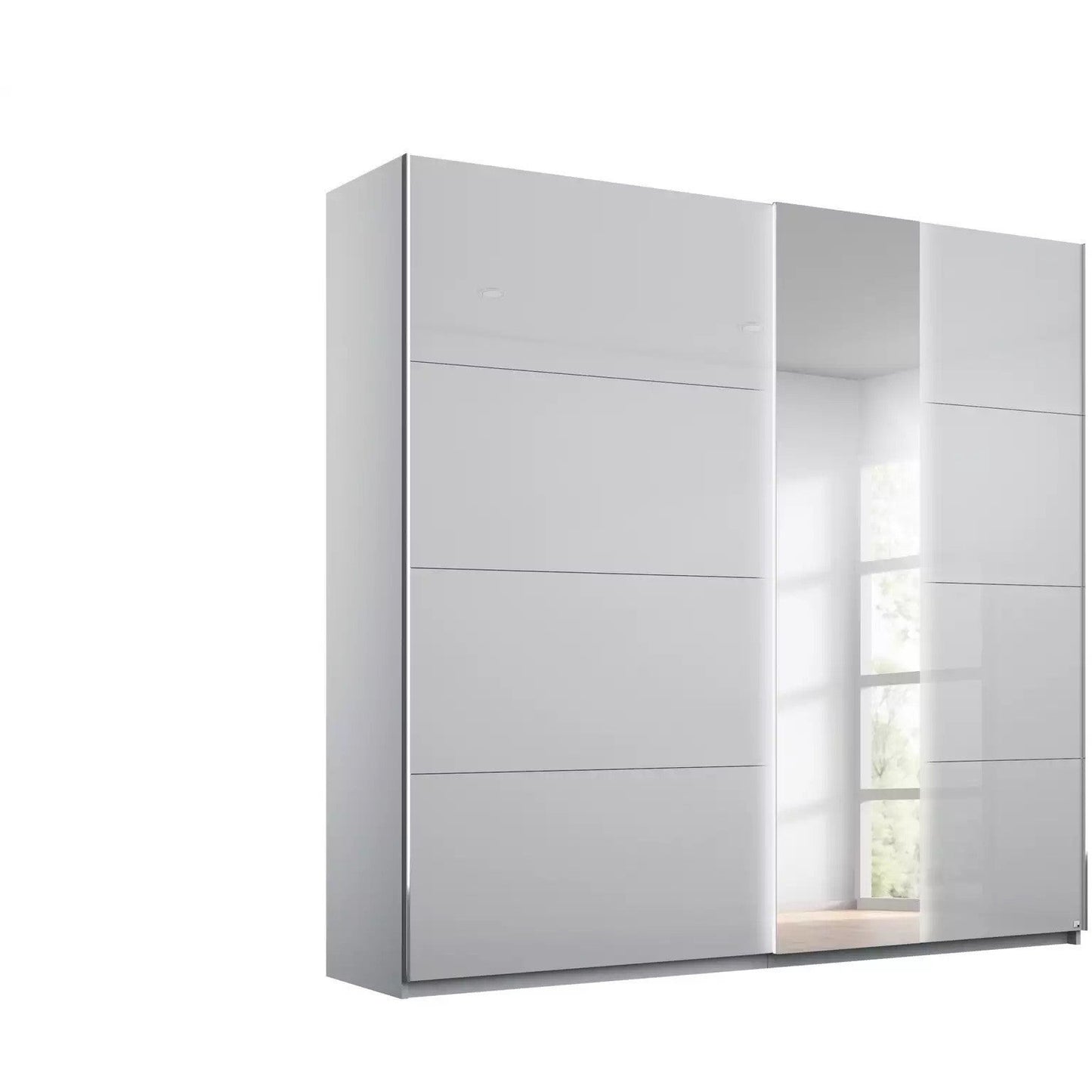 Rauch Miramar Sliding Door Wardrobe Silk Glass with Mirror Lights