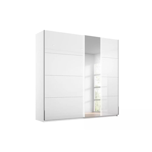 Rauch Miramar Sliding Door Wardrobe White Glass with Mirror Lights