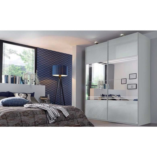 Rauch Miramar Sliding Door Wardrobe White Glass with Mirror Type 2