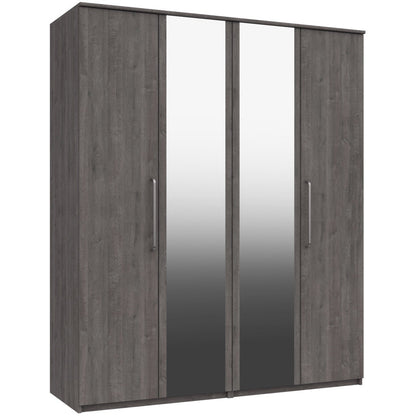 Minnesota 4 Door Wardrobe With 2 Mirrors Dark Grey Oak