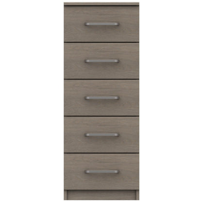 Minnesota 5 Drawer Narrow tallboy Beige Grey Oak