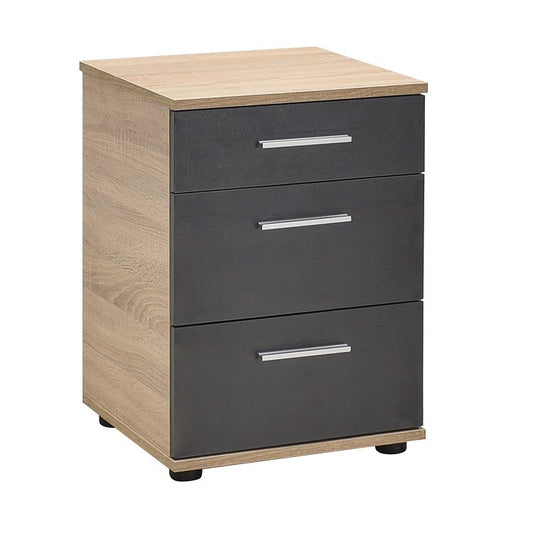 Stockholm 3 Drawer Bedside Oak and Grey