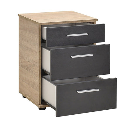 Stockholm 3 Drawer Bedside Oak and Grey