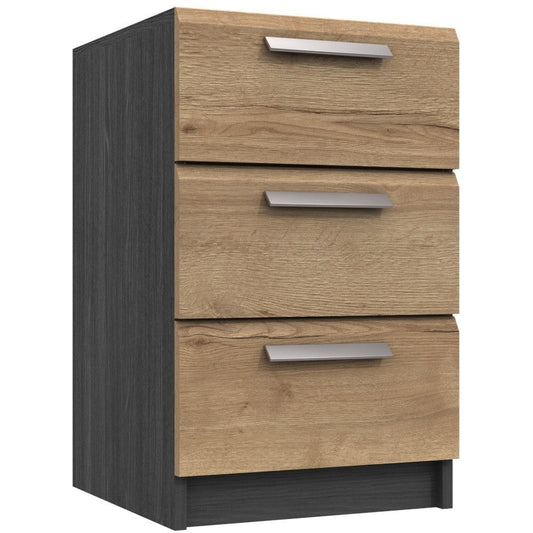 Waterfall 3 Drawer Bedside Graphite and Oak