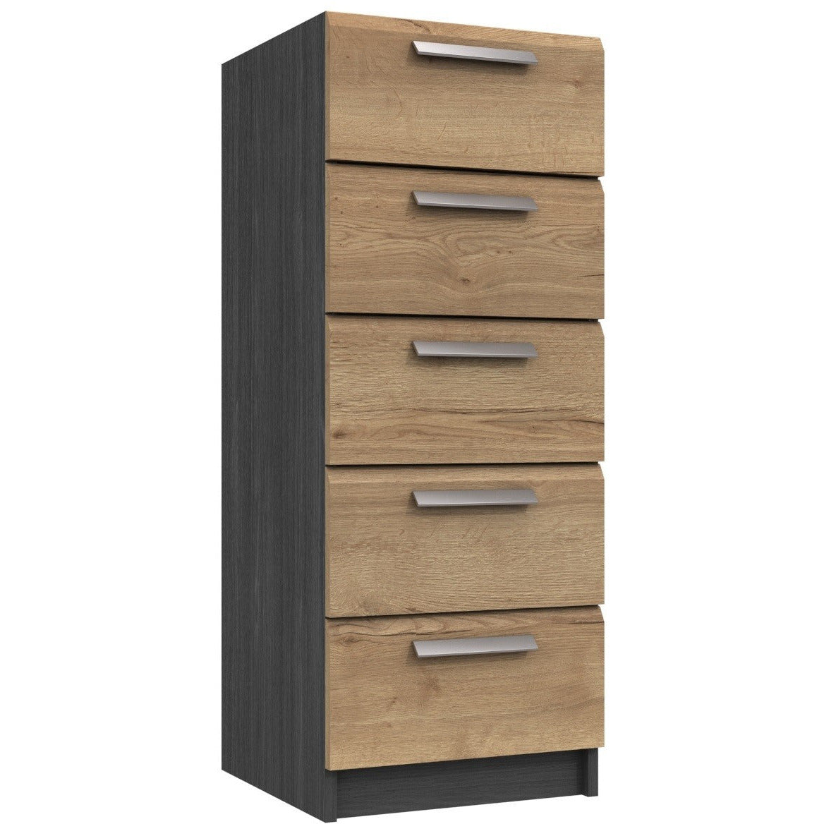 Waterfall 5 Drawer Narrow tallboy Graphite and Oak