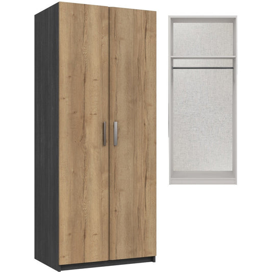 Waterfall 2 Door Wardrobe Graphite and Oak