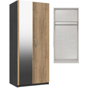 Waterfall 2 Door  with mirror Wardrobe Graphite and Oak
