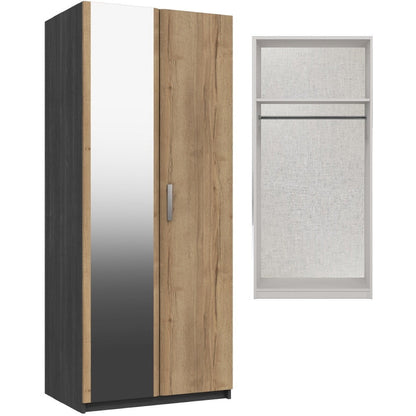 Waterfall 2 Door  with mirror Wardrobe Graphite and Oak