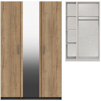 Waterfall 3 Door  with mirror Wardrobe Graphite and Oak